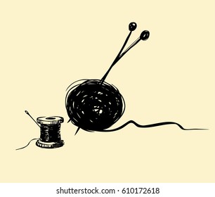 Yarn, thread, knitting needles and needle