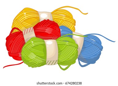 Yarn, thread, knitting, weaving, wool, vector cartoon illustration