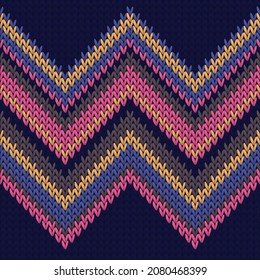 Yarn zig zal lines knitted texture geometric vector seamless. Plaid stockinet ornament. Fashionable seamless knitted pattern. Repeatable background.