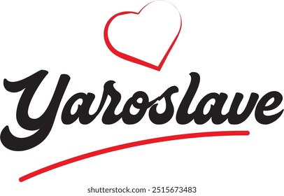 Yaroslave city text design with red heart typographic icon design suitable for touristic promotion