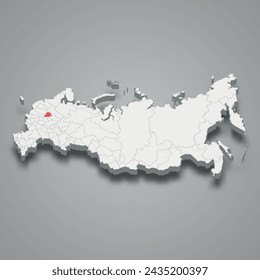 Yaroslavl region highlighted in red on a grey Russia 3d map