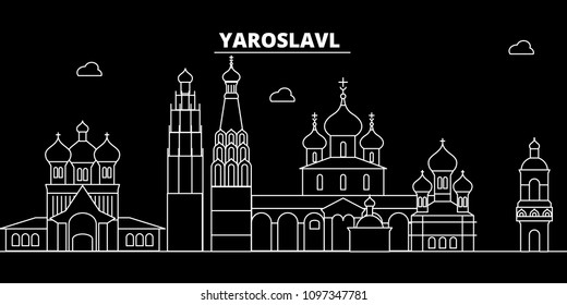Yaroslavl silhouette skyline. Russia - Yaroslavl vector city, russian linear architecture, buildings. Yaroslavl travel illustration, outline landmarks. Russia flat icon, russian line banner