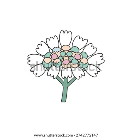 Yarrow Single Floret Enlarged Flat 2D Vector Illustration in Pastel Colors