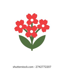 Yarrow Tutti Frutti Red Icon with Bright Red Flowers and Dark Green Leaves, Flat 2D Vector Illustration