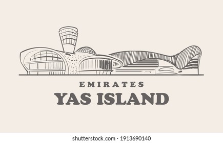 Yas island skyline, emirates hand drawn illustration