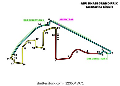 Yas Marina Circuit, Abu Dhabi Grand Prix circuit. Vector illustration of an race track