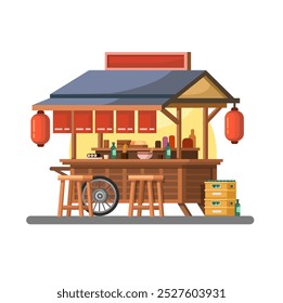 Yatai Japanese Food Stall Cartoon Illustration Vector