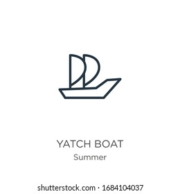 Yatch boat icon. Thin linear yatch boat outline icon isolated on white background from summer collection. Line vector sign, symbol for web and mobile