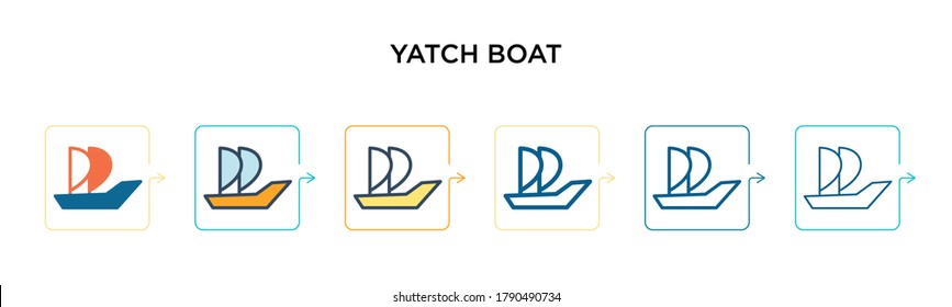 Yatch boat vector icon in 6 different modern styles. Black, two colored yatch boat icons designed in filled, outline, line and stroke style. Vector illustration can be used for web, mobile, ui