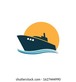 Yatch logo vector design on the sea illustration