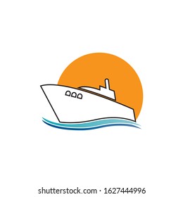 Yatch logo vector design on the sea illustration