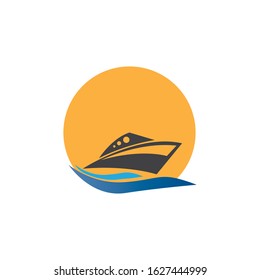 Yatch logo vector design on the sea illustration