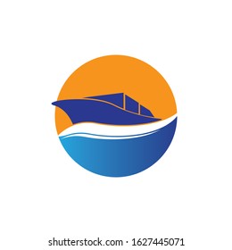 Yatch logo vector design on the sea illustration