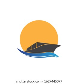 Yatch logo vector design on the sea illustration