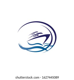 Yatch logo vector design on the sea illustration