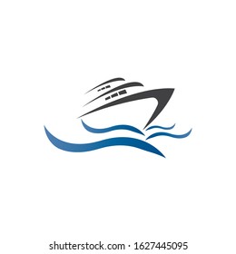 Yatch logo vector design on the sea illustration