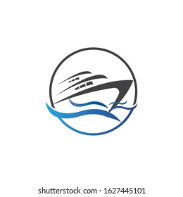 Yatch logo vector design on the sea illustration
