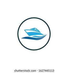 Yatch logo vector design on the sea illustration