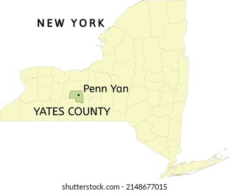 Yates County and village of Penn Yan location on New York state map