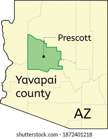 Yavapai county and city of Prescott location on Arizona map