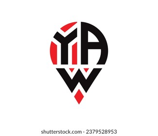 YAW letter location shape logo design. YAW letter location logo simple design.