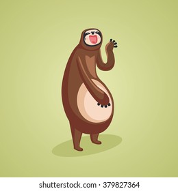 Yawing sloth. Isolated cartoon character. Animal character design.