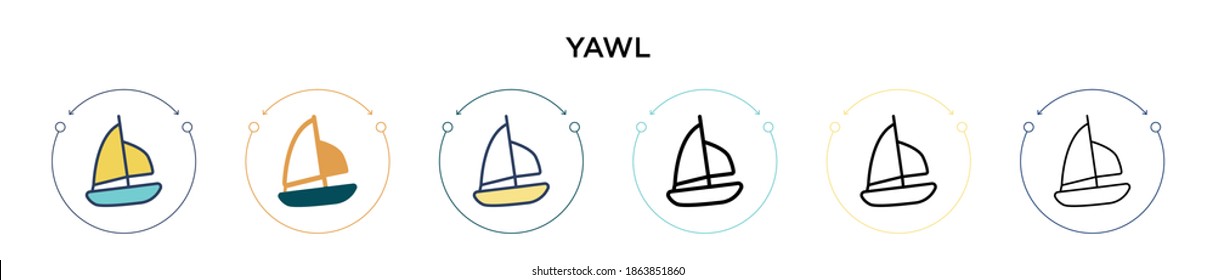 Yawl icon in filled, thin line, outline and stroke style. Vector illustration of two colored and black yawl vector icons designs can be used for mobile, ui, web