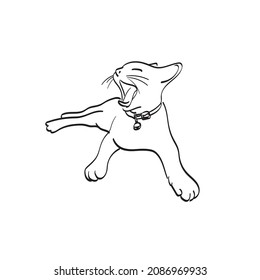 Yawning cat illustration vector hand drawn isolated on white background line art.