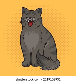 Yawning cat pinup pop art retro vector illustration. Comic book style imitation.