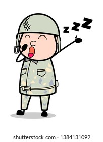 Yawning - Cute Army Man Cartoon Soldier Vector Illustration