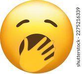 Yawning emoji. Bored or sleepy emoticon, yellow boredom face with mouth covered by hand