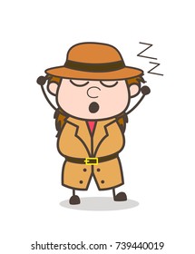 Yawning Expression - Female Explorer Scientist Cartoon Vector
