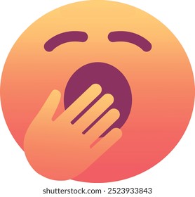 Ícone de emoji de rosto bocejando. Cores modernas, elemento popular que simboliza tédio ou sonolência, frequentemente usadas nas mídias sociais. Emoticon, elemento isolado.