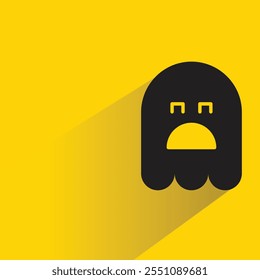 yawning ghost with drop shadow on yellow background