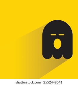 yawning ghost emoji with drop shadow on yellow background