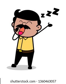 Yawning - Indian Cartoon Man Father Vector Illustration