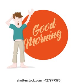 Yawning man giving morning message.