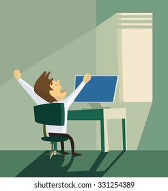 Yawning office worker. Monday morning concept. Creative office background. Flat style design vector illustration.