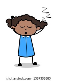 Yawning - Retro Black Office Girl Cartoon Vector Illustration