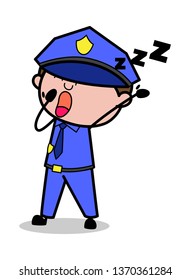 Yawning - Retro Cop Policeman Vector Illustration