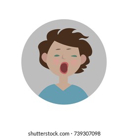 Yawning smiley. Bored emoticon. Indifferent emoji. Sleepy expression. Isolated vector illustration.