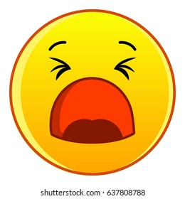 Yawning yellow emoticon icon. Cartoon illustration of yawning yellow emoticon vector icon for web