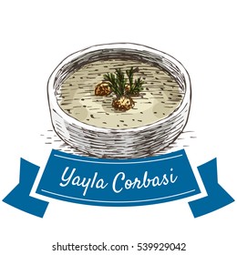 Yayla Corbasi colorful illustration. Vector illustration of turkish cuisine.
