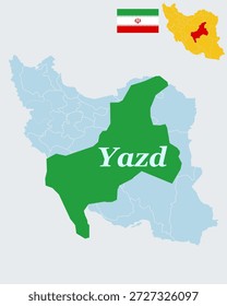 Mapa de Irán de la provincia de Yazd - Esquema del Vector de la provincia central, capital de la ciudad de Yazd y arquitectura del desierto