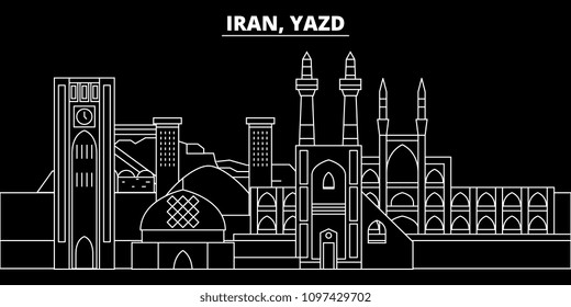 Yazd silhouette skyline. Iran - Yazd vector city, iranian linear architecture, buildings. Yazd travel illustration, outline landmarks. Iran flat icon, iranian line design banner