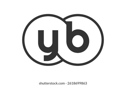 YB business company emblem with outline rounds and letters y b. Logo template of two merged circles for brand identity, logotype. Vector Infinity symbol  and technology sign.