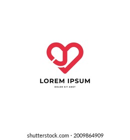 YB or BY letters with heart symbol logo icon sign design concept. Vector illustration