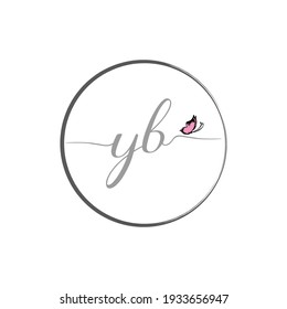 YB initial letter handwriting logo design with butterfly