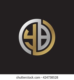 YB initial letters looping linked circle elegant logo golden silver black background