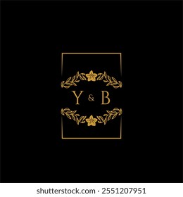 YB initial monogram decoration for wedding logo with creative square line